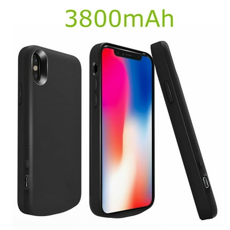iPhone X Battery Case,3800mAh Rechargeable Portable External Battery Charger Pack Extend Power Bank Backup Charging Protective Case Cover Shell for iPhone