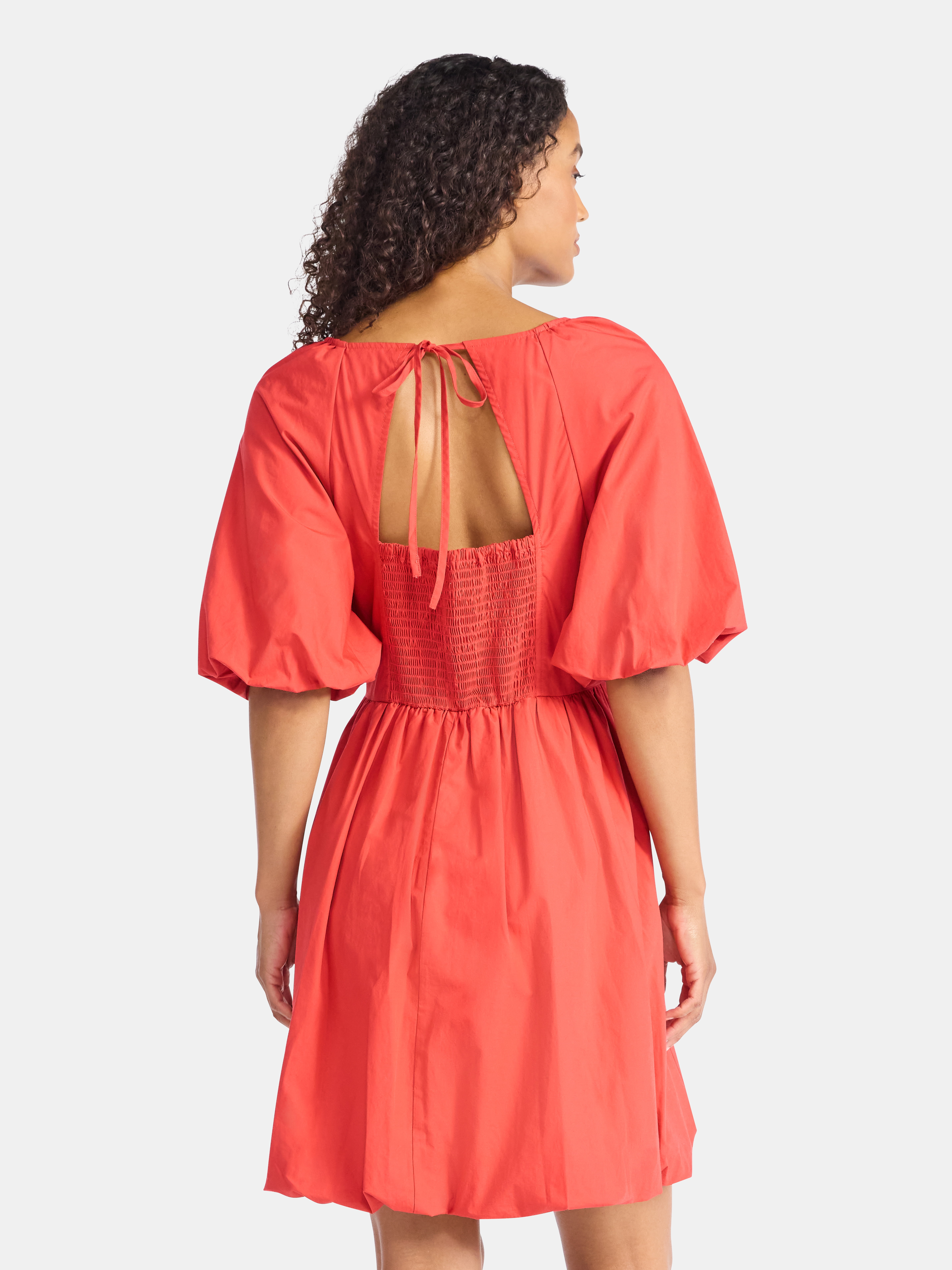 Time and Tru Women's and Women's Plus Cotton Bubble Hem Mini Dress with Puff Sleeves, Sizes XS-4X