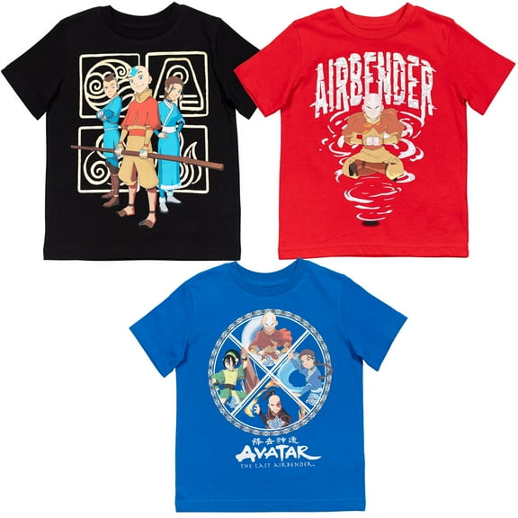 Avatar The Last Airbender Sokka Aang Katara Toddler Boys 3 Pack T-Shirts Red/Black/Blue 2T