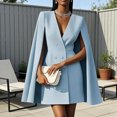thumbnail image 3 of Quixlent Blazer Dress for Women V Neck Cape Blazer Split Sleeve Casual Business Mini Dress Double Breasted Office Work Outfits, 3 of 7
