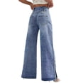 thumbnail image 4 of JUSLIO Pants for Women,High Waist Split Hem Retro Button Washed Wide Leg Denim Jeans, 4 of 7