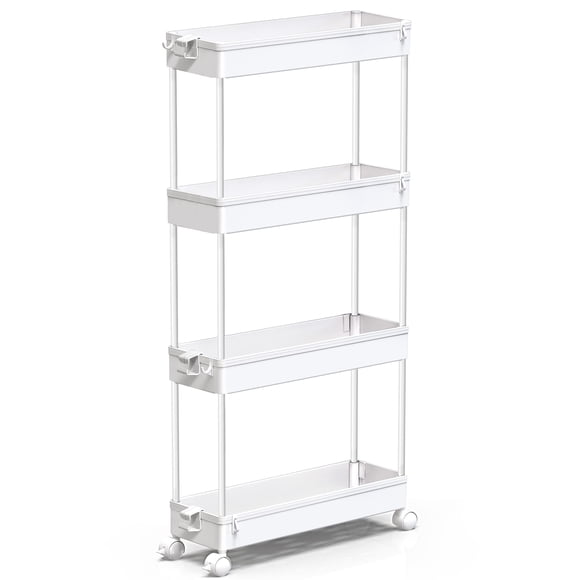 SPACEKEEPER Carrito de almacenamiento rodante delgado de 4 niveles, blanco