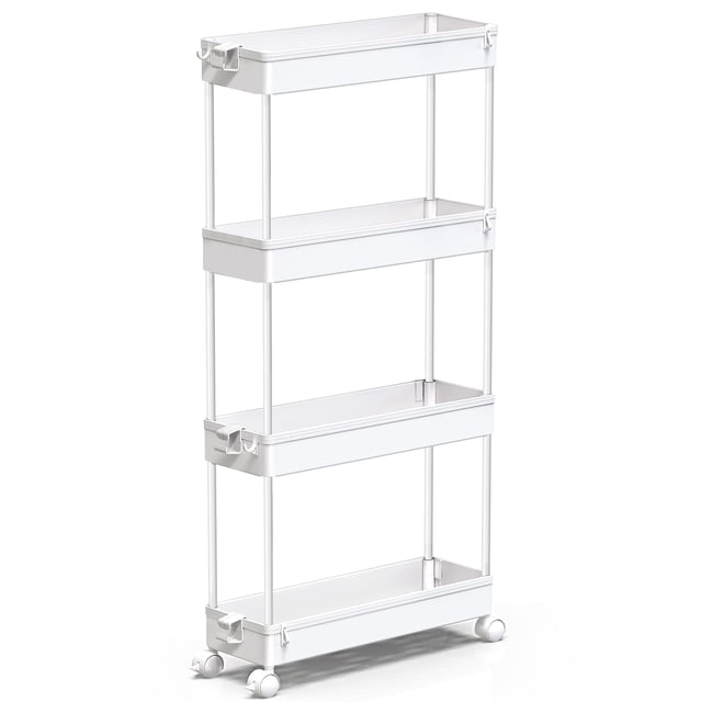 SPACEKEEPER Carrito de almacenamiento rodante delgado de 4 niveles, blanco