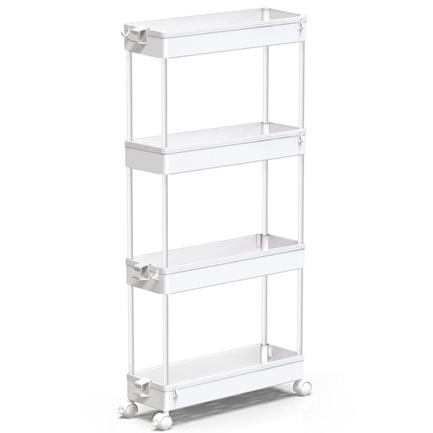 SPACEKEEPER Carrito de almacenamiento rodante delgado de 4 niveles, blanco