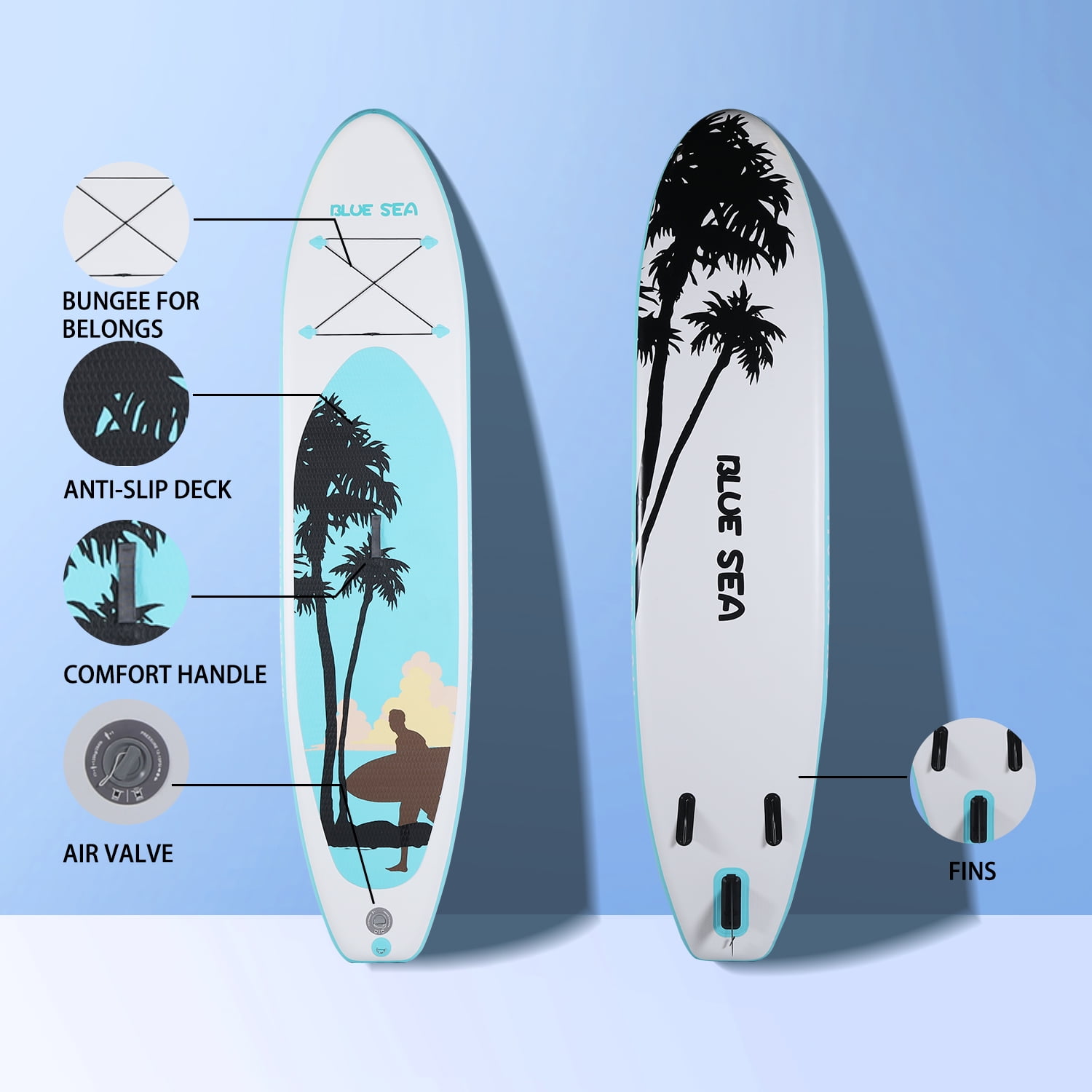 XKZJPG 11' Inflatable Stand Up Paddle Board with SUP Accessories & Carry Bag , Wide Stance, Non-Slip Deck for Youth & Adult