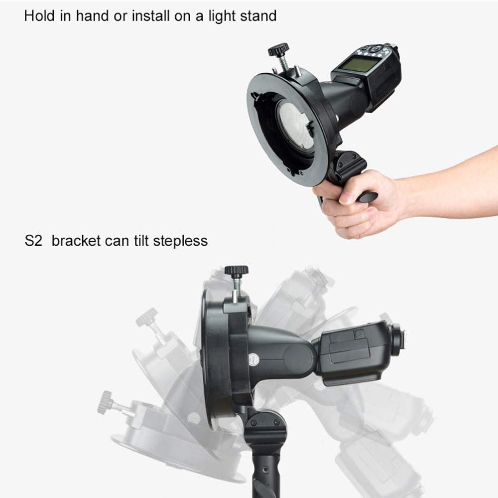 Large Handle Integrated Umbrella Mount with Pergear Diffusers Precise Tilt Control Godox S2 Speedlite S-Type Bracket Bowens Mount Flash Holder for Godox V1 AD200Pro AD400Pro AD200 and other Flashes