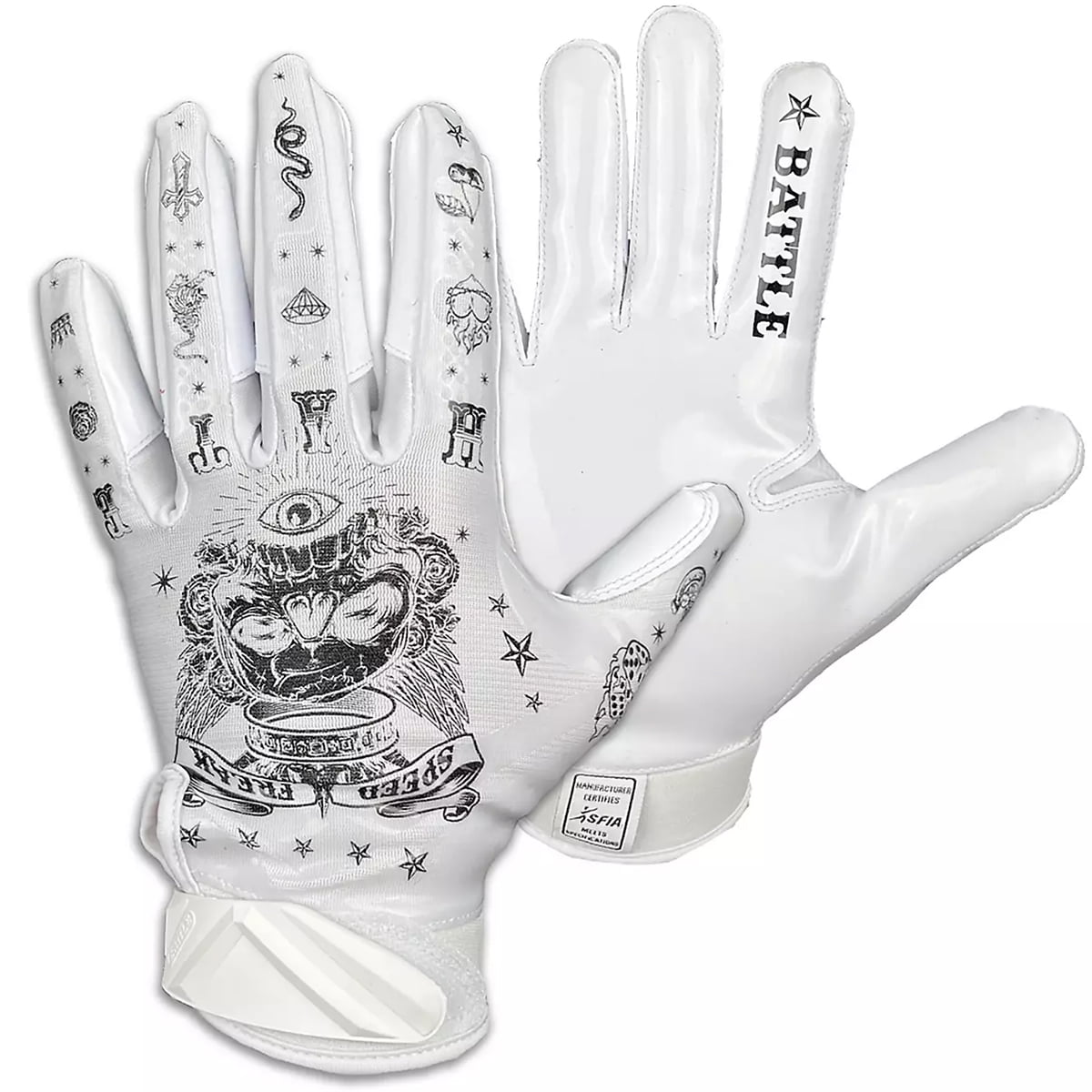 Battle Sports Speed Freak Cloaked Adult Football Receiver Gloves - XL - White
