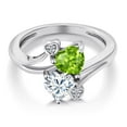 thumbnail image 3 of Gem Stone King 925 Sterling Silver Green Peridot White Moissanite and White Lab Grown Diamond Ring for Women (1.60 Cttw, Heart Shape 6MM, Gemstone August Birthstone, Size 8), 3 of 6