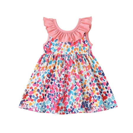 

Kukoosong Summer Toddler Girls Casual Dresses Toddler Kids Baby Girl Clothes Sleeveless Ruffled Polka Dots Skirt Princess Party Dress Multicolor 74