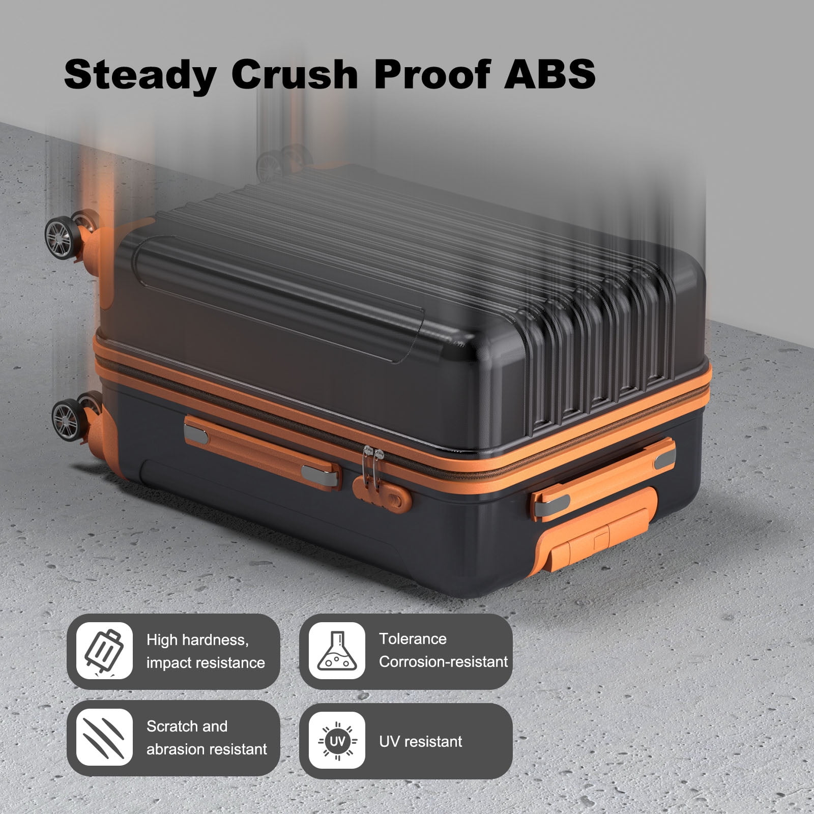 Nazhura Hard Shell Luggage Set, 3-Piece Hardside Suitcase Set, 20-inch, 22-inch, 28-inch Luggage, Carry on Luggage Set, Travel Luggage Set, Large Suitcase with Wheels, ABS Hardside (Black/Orange)