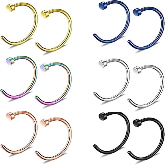 DESIGNICE 12Pcs Fake Nose Ring 20G Stainless Steel Piercing Hoop Jewelry 8mm Fake Nose Ring Hoop for Women Men