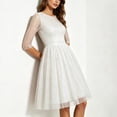 thumbnail image 4 of Guluxicc Glitter Midi Dress for Women Round Neck 3/4 Sheer Sleeve A Line Tulle Cocktail Party Dress, 4 of 7