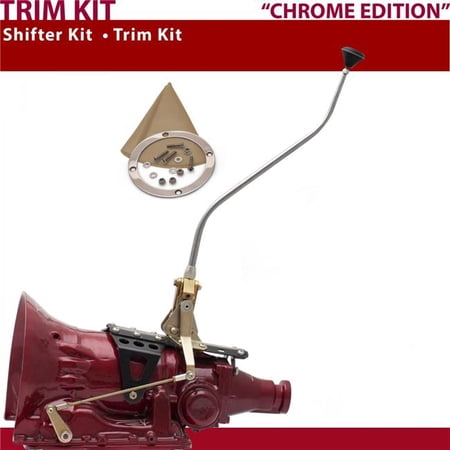 American Shifter C6 Shifter Kit Chrome 23 in. Swan Trim Kit Push Button Tan Boot Ringed Knob for DDE83