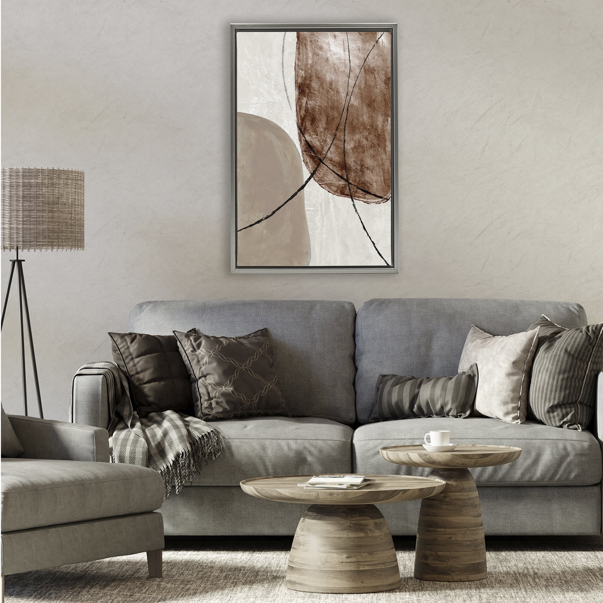 Stupell Industries Taupe & Brown Abstract Gray Framed Floater Canvas Wall Art, design by Merri Pattinian