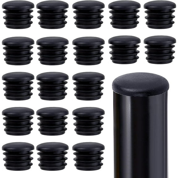 20Pcs Plastic Furniture End Caps Metal Chair Leg Inserts Plug Round Tube Inserts Chair Leg Glide Protectors Column Black 25x15mm
