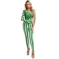 thumbnail image 1 of LiiYii Womens Christmas Candy Cane Striped Jumpsuit One Shoulder Sequin Unitard Performance Costume Green L, 1 of 7