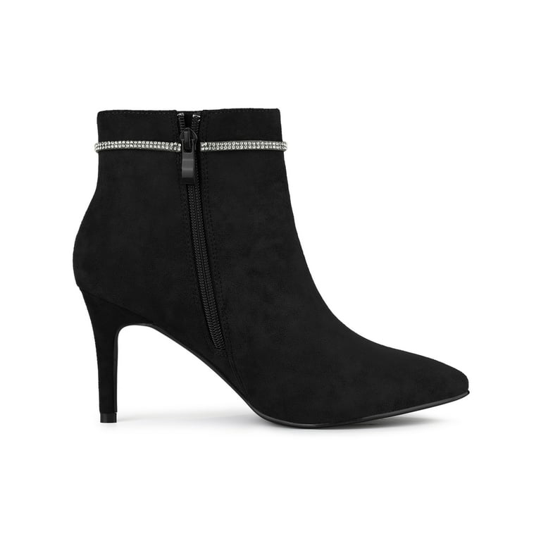 Pointed-Toe Stiletto Heel Ankle Boots - Black