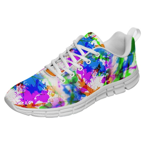 Paint Splatter Neon Shoes for Men Women Running Sneakers Breathable Casual Sport Tennis Shoes White Size 3.5