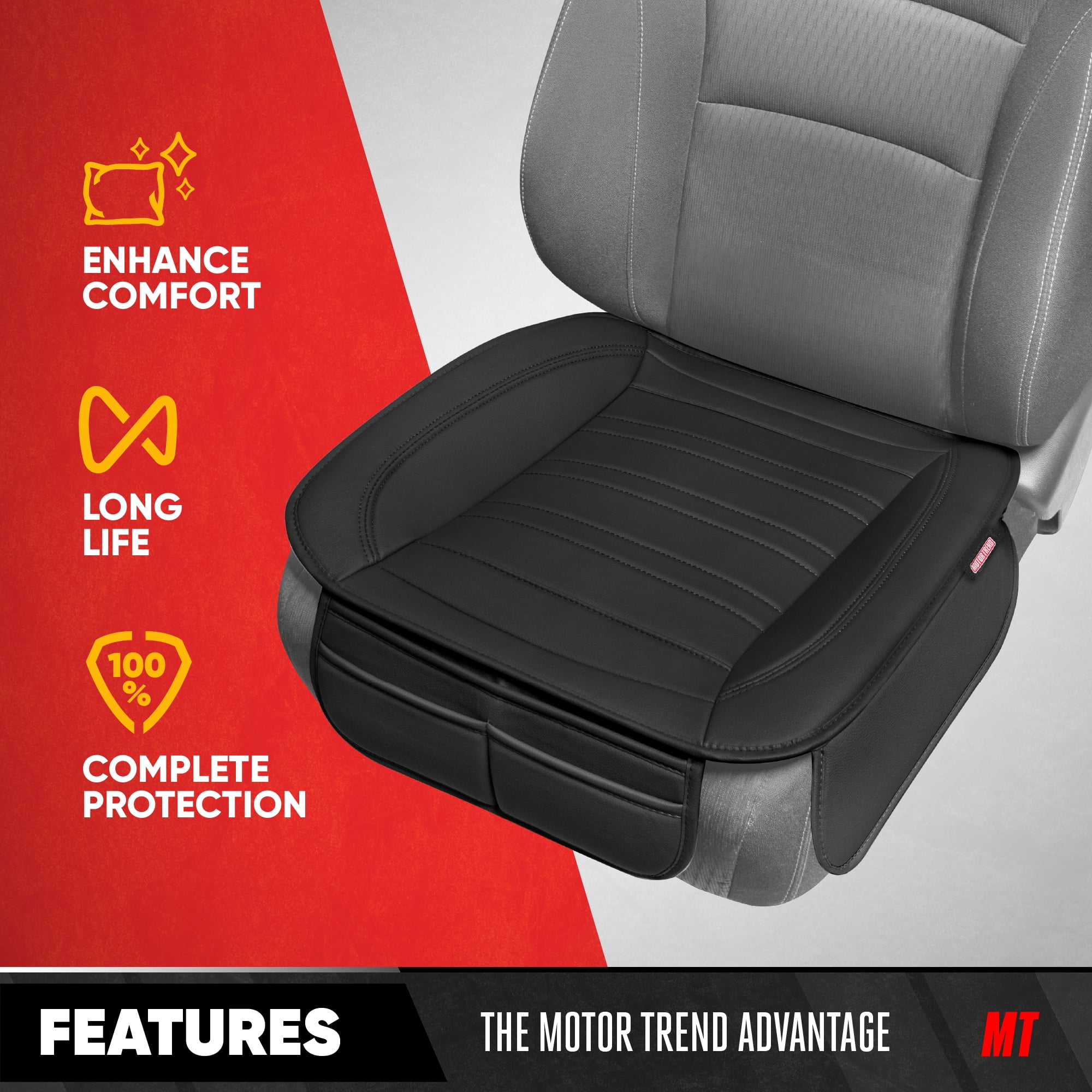 Motor Trend Faux Leather Front Seat Cover for Cars - Set of 2 Black Front Car Seat Covers for SUV & Truck with Storage Pockets - Automotive Car Seats Cover Protector - For Bottom Cushion Coverage Onl