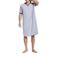 thumbnail image 3 of Men Long Sleeping Shirt Loose Solid Collar Chest Pockets Breathable Pullover, 3 of 6