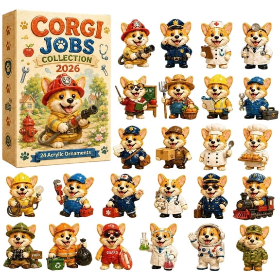 CQHVKQ Christmas Corgi Advent Calendar 2026, 24 Days Christmas Countdown Calendar of Puppy Surprise, Christmas Themed 2D Acrylic Corgi Ornaments Advent Calendar for Dog Lover Gifts, Xmas Tree Decor