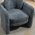 thumbnail image 6 of Mid Century Upholstered Barrel Accent Chair with Curved Backrest and Armrest, Woven Velvet Fabric Lounge Sofa Armchair, Wide Club Chair for Living Room Bedroom Guest Room Office, Smoke Blue, 6 of 9