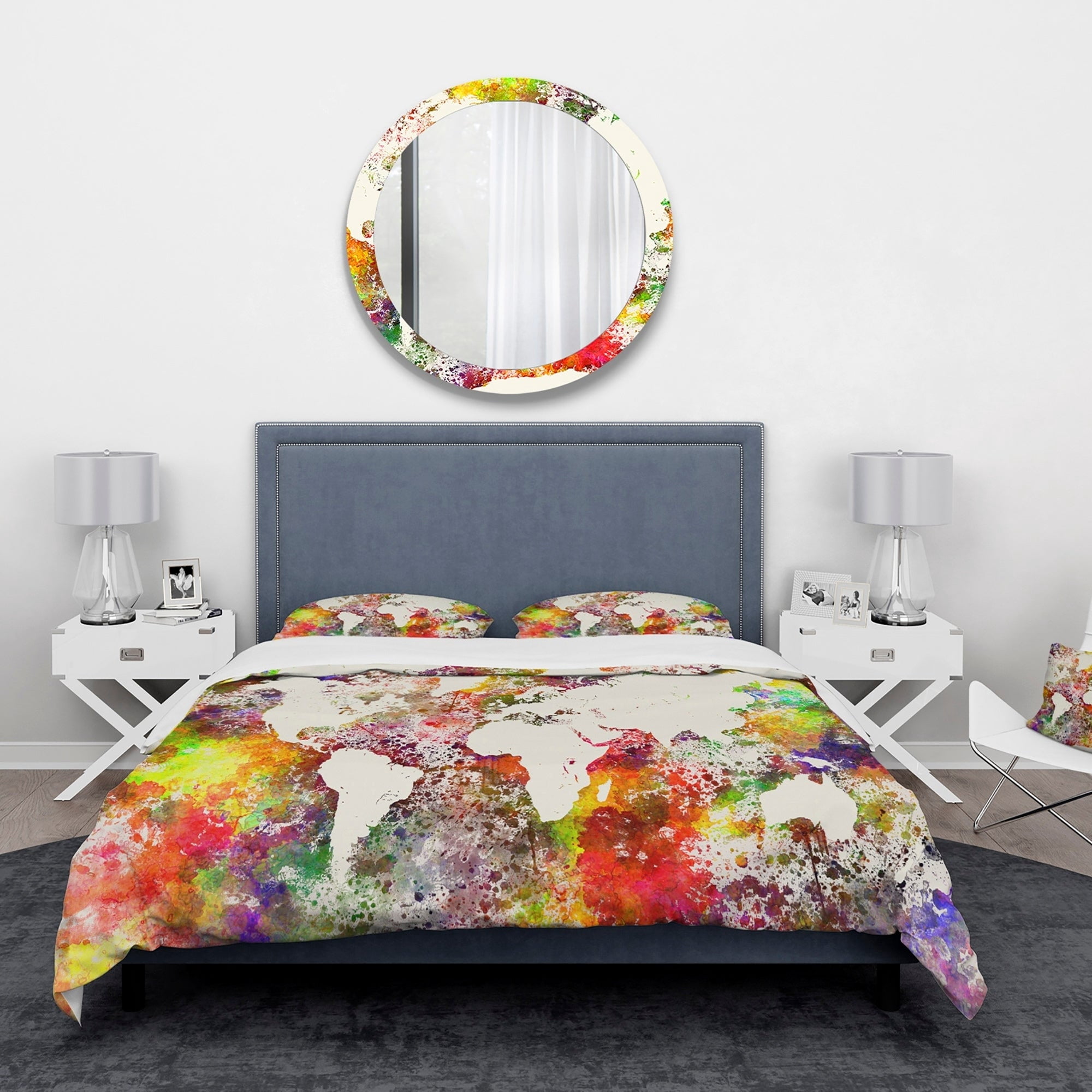 Designart 'World Map in Great Colors' Watercolor Map Duvet Cover Set