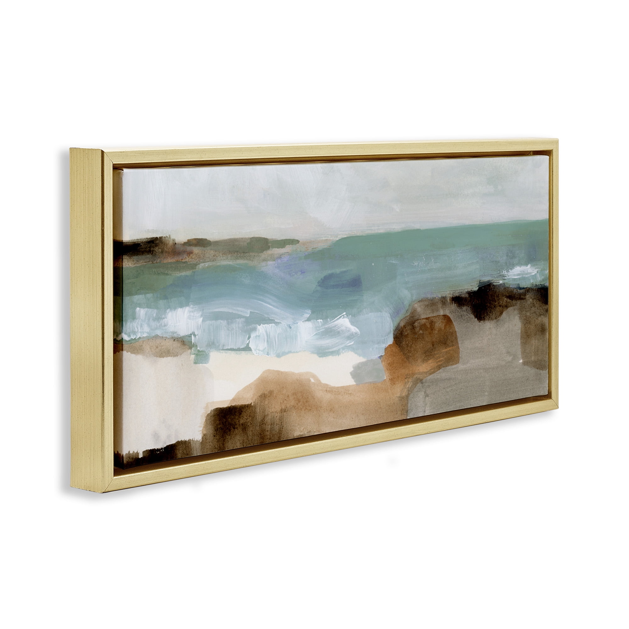 Stupell Industries Abstract Ocean Wave Landscape Abstract Painting Gold Floater Framed Canvas Art Print Wall Art, 31 x 14