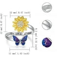 thumbnail image 2 of Sunflower Butterfly Ring – Adjustable Silver Resizable Nature Jewelry, 2 of 4