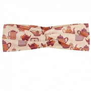 Vintage Headband, Pastel Pink and Purple Shades Tea Party Theme Print with Antique Tea Cups Tea Pots, Elastic and Soft Women's Bandana for Sports and Everyday Use, Grey Red Coconut, by Ambesonne