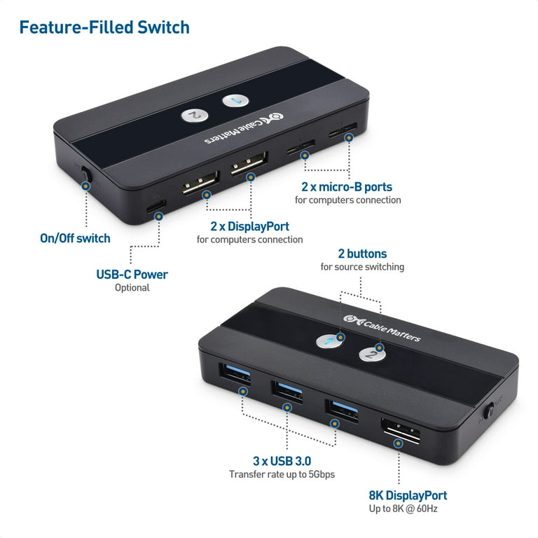 分配器・切替器 Cable Matters 8K KVM Switch Amazon.com: Cable Matters KVM Switch Kit with 4 Port USB 3.0