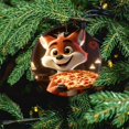 thumbnail image 5 of Christmas Ceramic Ornament Woodland Fox 3" Circle Ceramic Ornament Cartoon Fox And Pizza Christmas Tree Decorations for Family Friend, 5 of 8