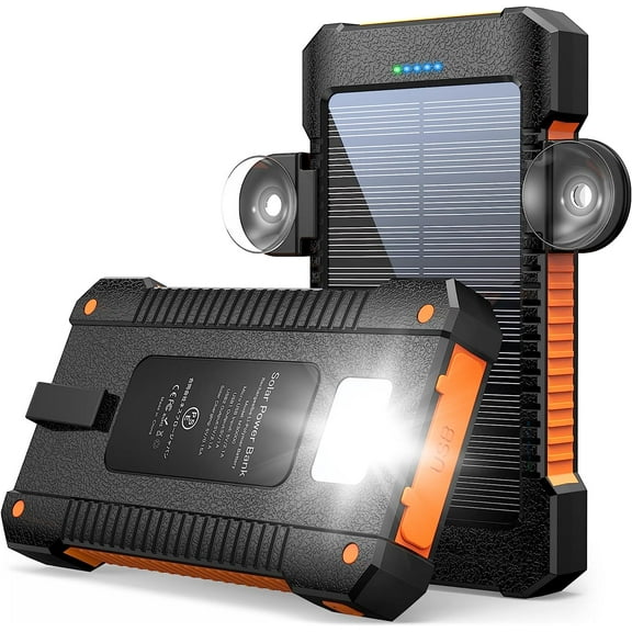 Solar Power Bank 38800mAh, Waterproof with Flashlight and 3 USB Ports (Orange)