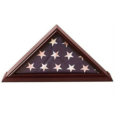 Solid Wood Memorial Flag Display Case For 5x9.5' Folded Funeral Flag - Mahogany Finish, Wall Mount Or Tabletop