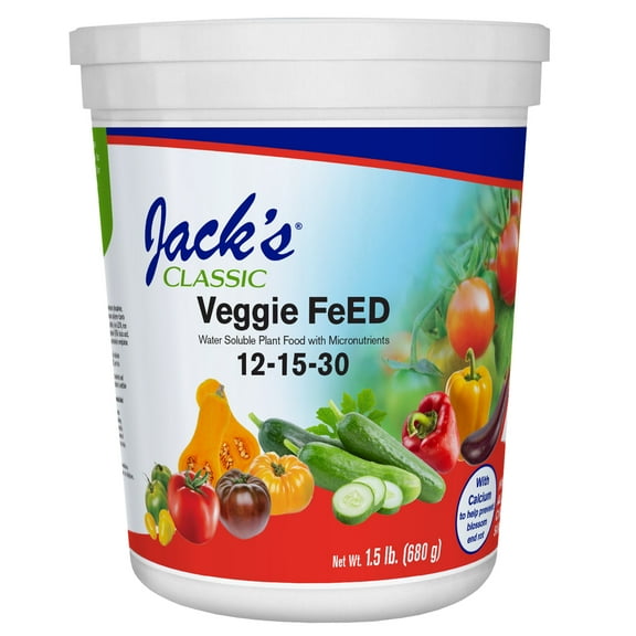 Jack's Classic 12-15-30 Tomato FeED Water-Soluble Fertilizer with Micronutrients for Plant Growth and Abundant Fruit Set in Blooming Vegetable Plants, 1.5lbs
