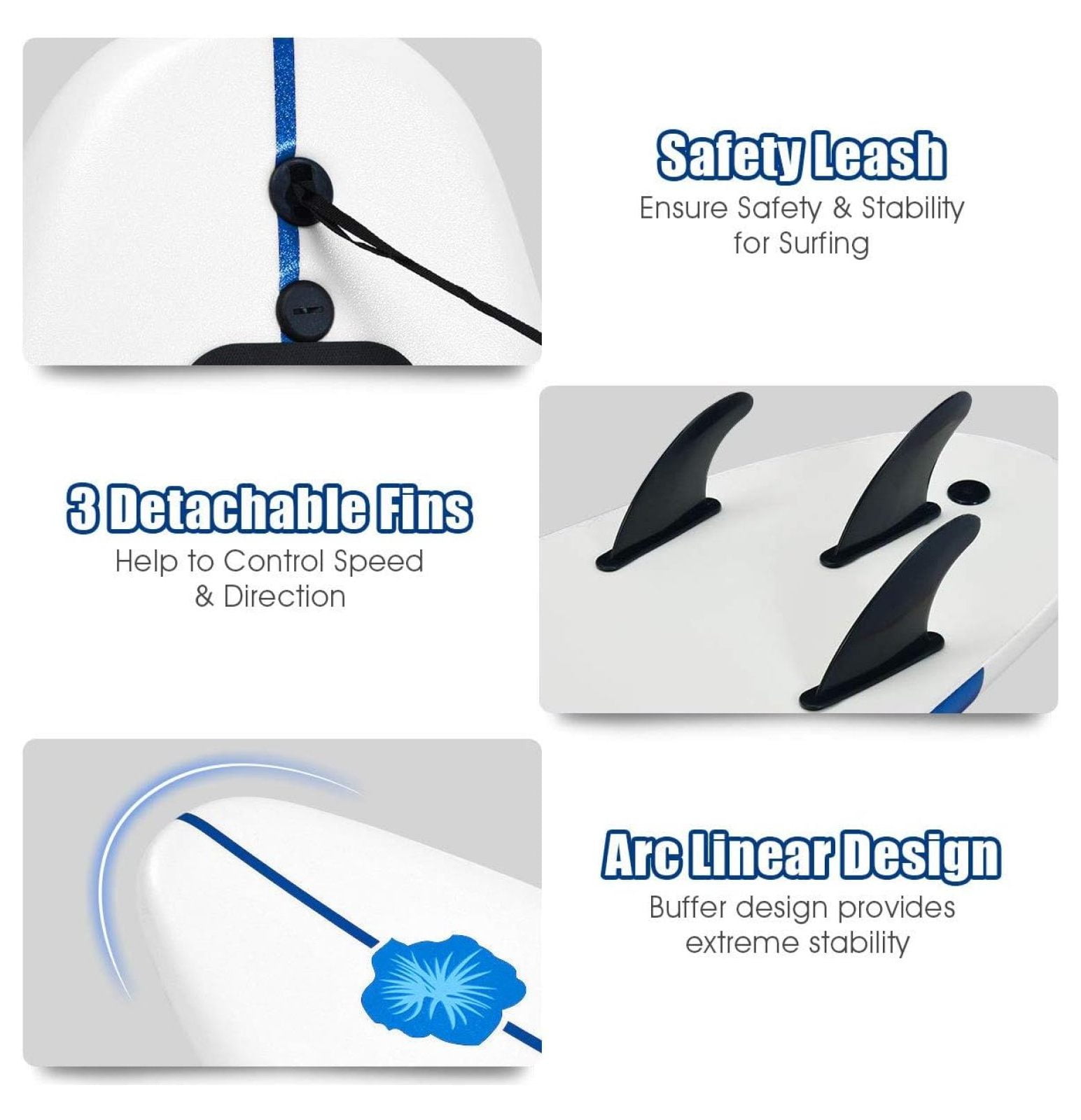 Surfboard, 6FT Stand Up Paddle Board with Removable Fins & Safety Leash, Lightweight Non-Slip Paddle Board for Teenagers, Adult, Beginners