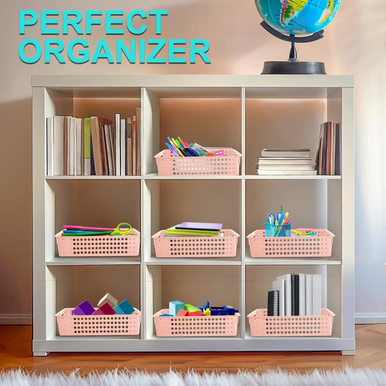 Turn in Trays Classroom,4 Pack Paper Trays for Classroom,Plastic Storage Baskets with Handles,Colorful Classroom Organization and Storage Paper Tray Holds for Drawers, Office, Home (Pink)