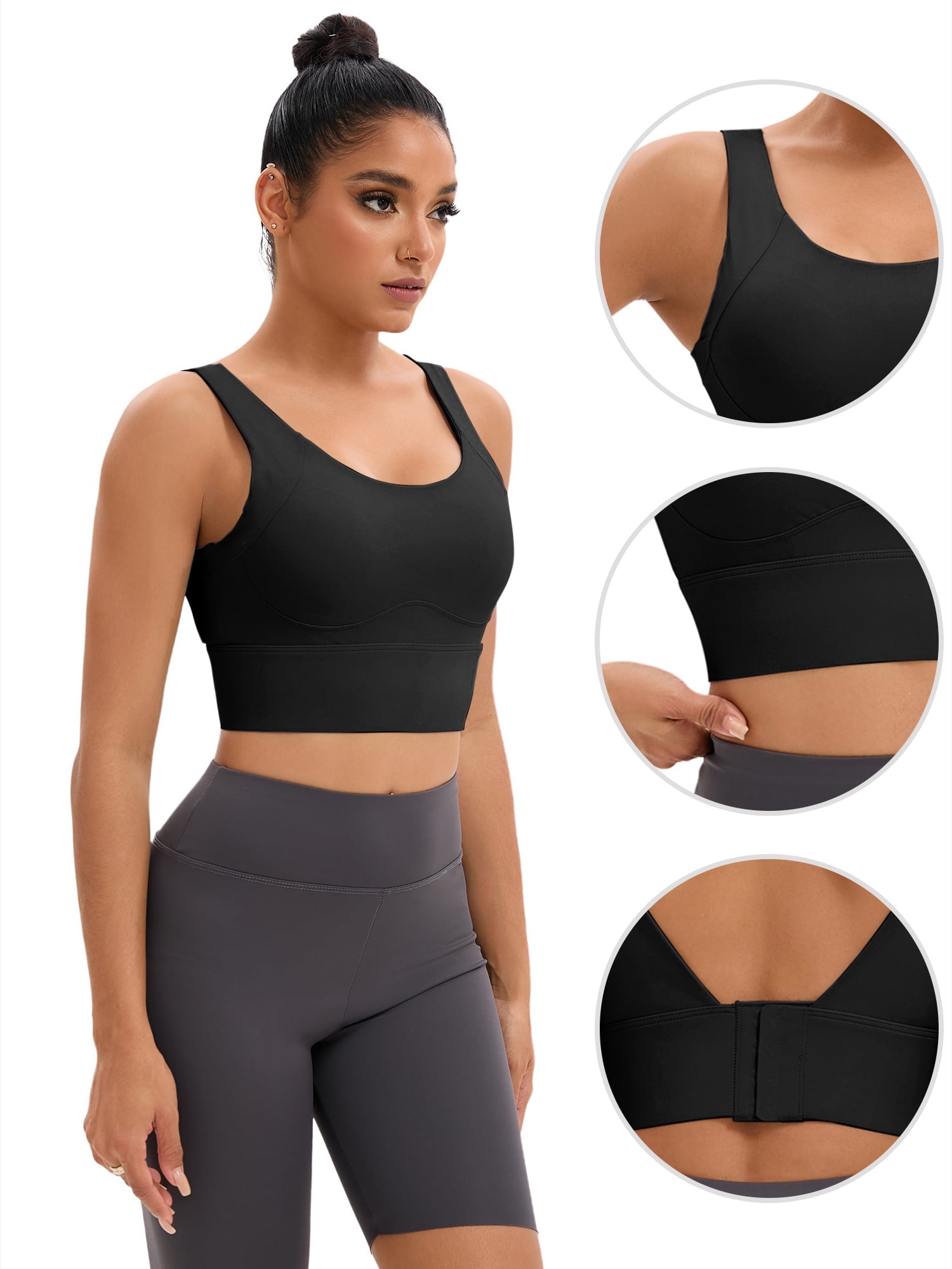 DARING DIVA Full Coverage V-Back Workout Bras Comfort Sports Bras XL Black