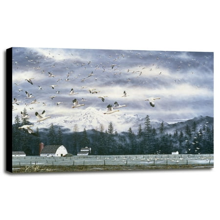 Geese Flying Over Farmland-JEFTIF90353 Print 28.75"x43" by Jeff Tift in a Canvas Stretched on 1.5" Bars