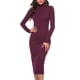 thumbnail image 5 of Vestido De Suéter De Punto De Cuello Alto, Elástico Ajustado, Clásico, Cuello Alto, Manga Larga, Suéter, Color Sólido, Suave, Cálido, Básico Para Fiesta, Fecha Para Invierno Cergrey Vino Tinto XL, 5 of 6