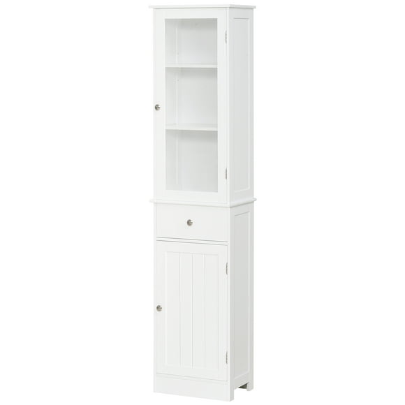 kleankin Bathroom Storage Cabinet with 3-tier Shelf Drawer, Floor Cabinet Free Standing Linen Tower Tall Slim Side Organizer Shelves, White