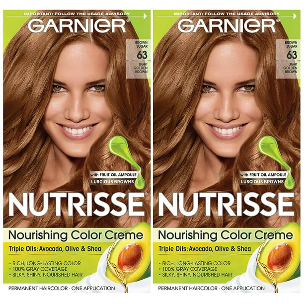 Color de cabello Garnier Nutrisse Crema Nutritiva, 63 Castaño Dorado Claro (Azúcar Moreno), 2 uds