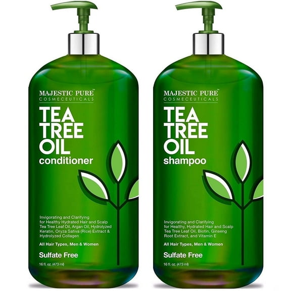 Majestic Pure Tea Tree Shampoo and Conditioner Set for Men and Women- Hydrating and Fighting Dandruff, Lice and Itchy, Irritating or Dry Scalp - for All Hair Types - 16 fl oz Each