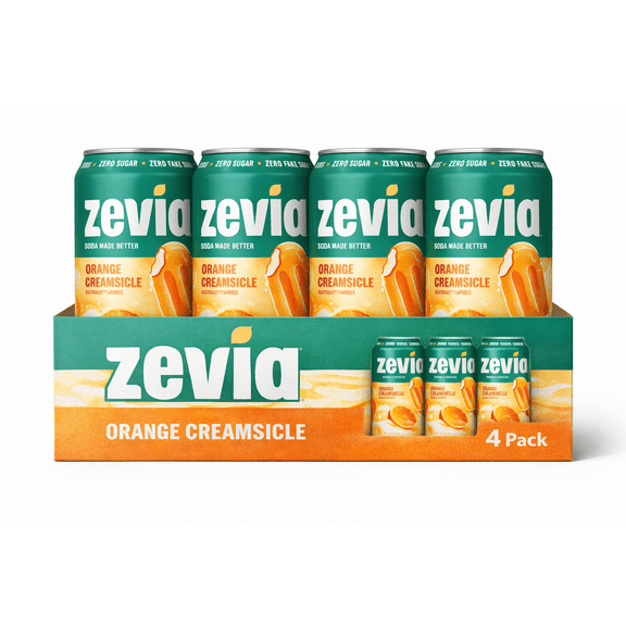 Zevia Orange Creamsicle Soda – 4 Pack, 12 fl oz Cans | Zero Sugar Naturally Sweetened Soda