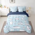 thumbnail image 3 of Feelyou Kawaii Streamship Aircraft Twin Bedding Sets 7-Piece, Cute Truck Car Bedding Comforter Set, Blue Cartoon Vehicle Reversible Sheet Sets, Breathable Home Decor, 3 of 9