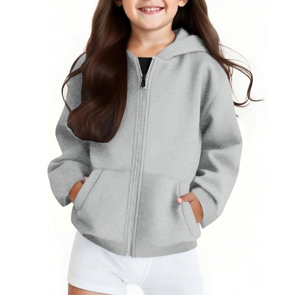 Abcomgle Girls Zip Up Sweatshirt 10-12 Loose Fit Full-Zip Kids Jacket Cute Solid Jacket Sweatshirt Girl Casual Winter Hooded Hoodies for Girls with Pockets