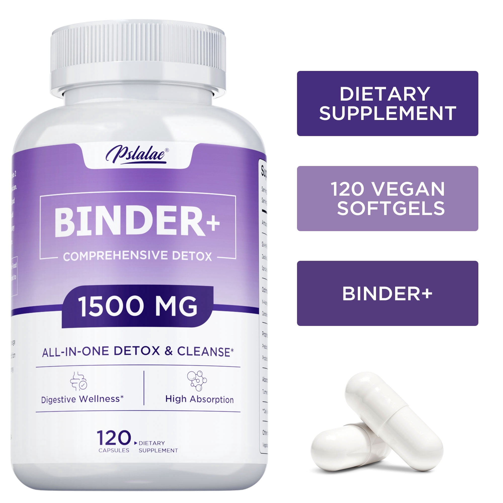 Binder Detox - Activated Carbon, Zeolite - Liver Detox & Cleanse, Digestive Health - 120 Capsules