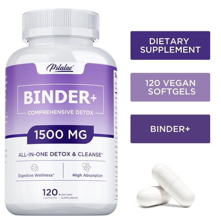 Binder Detox - Activated Carbon, Zeolite - Liver Detox & Cleanse, Digestive Health - 120 Capsules