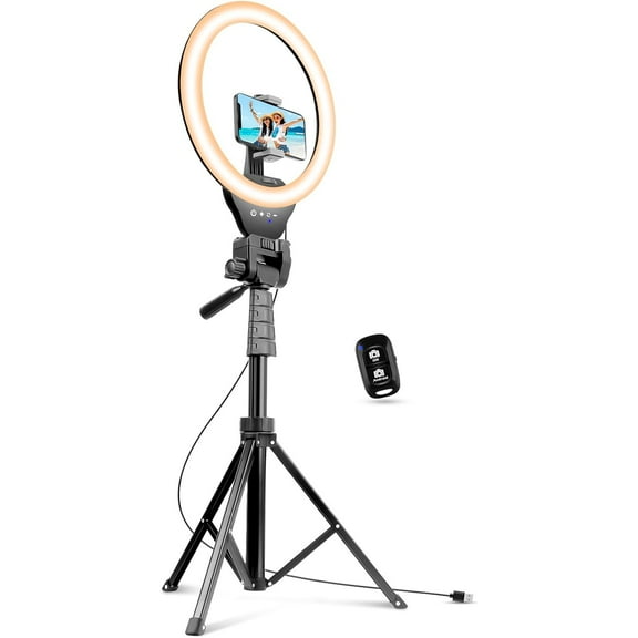 12-inch Ring Light with 67-inch Selfie Stick, Tripod and Phone Holder, Selfie Remote Control Circle Light for Live Stream/Video Recording/TikTok, Compatible with All Phones and Cameras