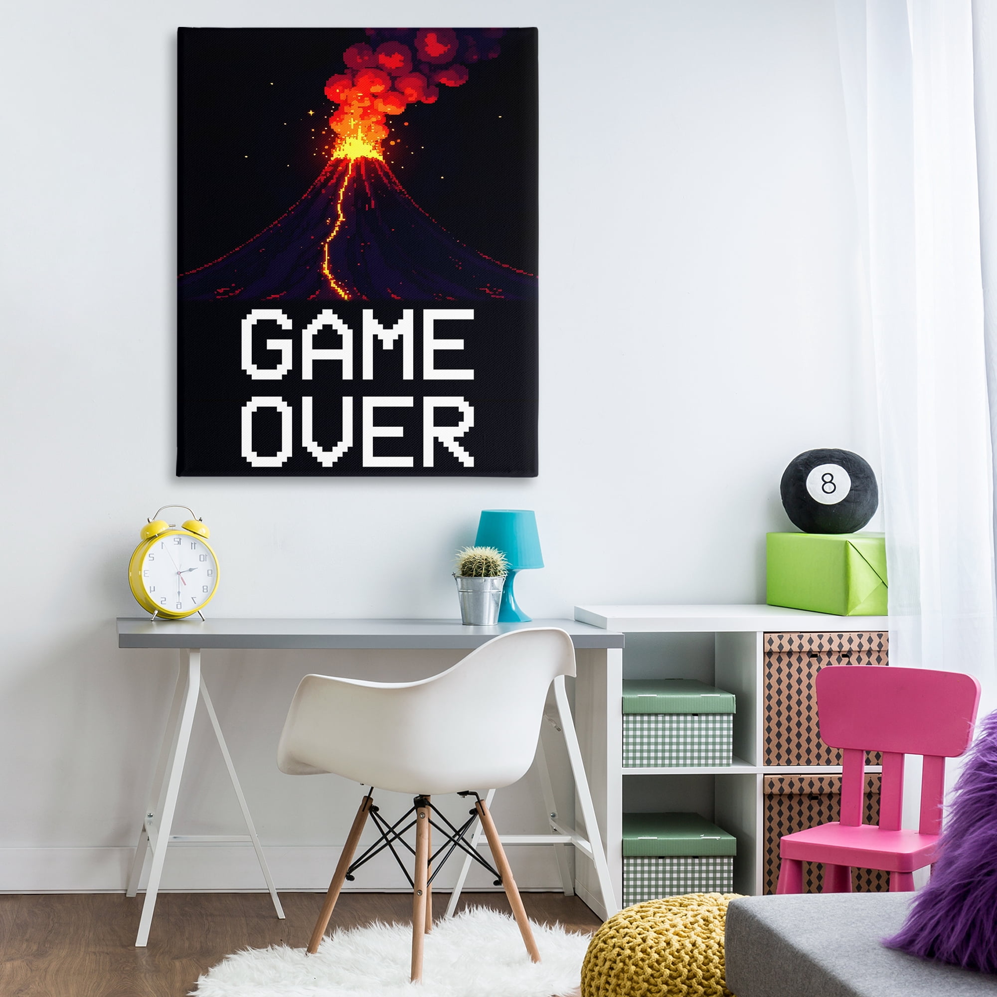 Pixel Volcano Game Over Canvas Wall Art, design by Kim Allen